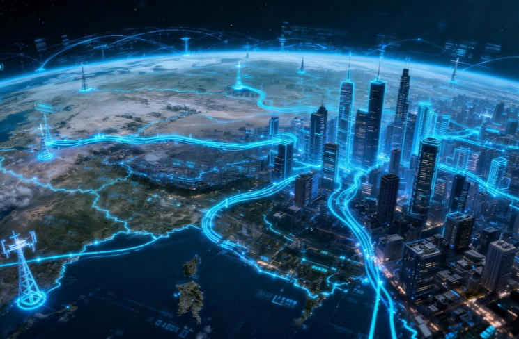 jimeng-2026-03-17-8849-画面全部由蓝光数字流线勾勒出地球表面，信息矩阵交织组成繁忙的不同城市基站之间数据..._副本.jpg